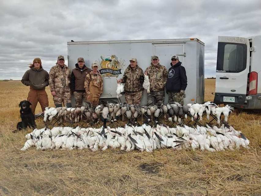 Spring snow goose conservation hunt group with Prairies Edge Outfitting
