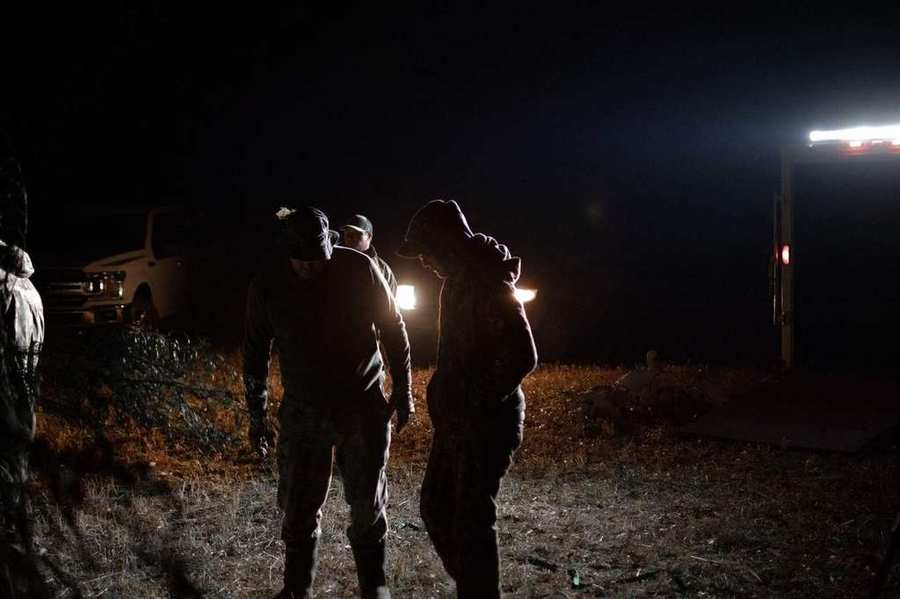 Prairies Edge Outfitting guide team prepping pre-dawn for a Saskatchewan waterfowl hunt